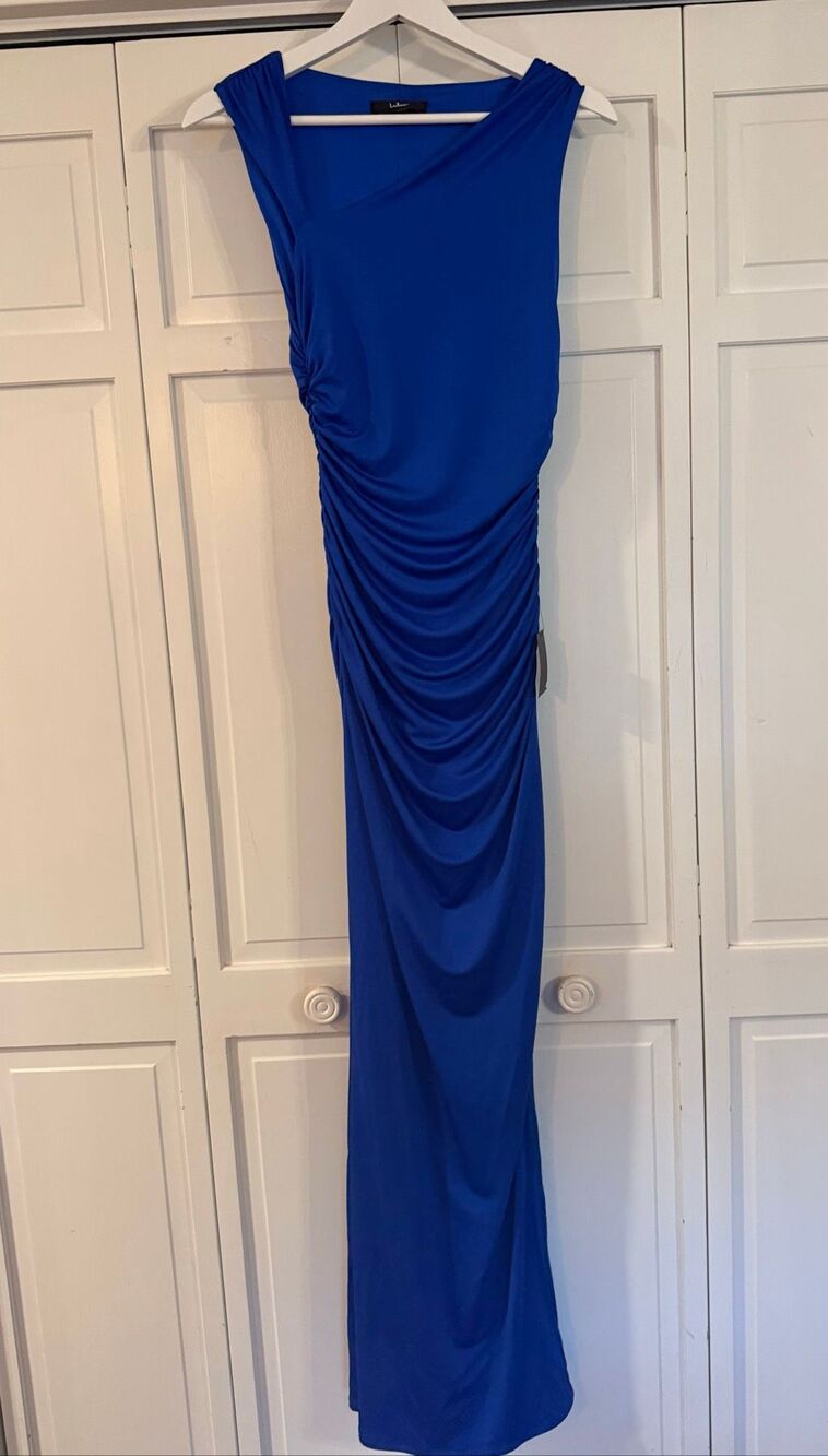 Lulus NWT enticing darling ruched asymmetrical blue dress size xsmall - Picture 2 of 8